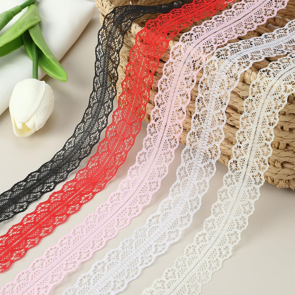 White Lace Ribbon 25 Yards 1.2 Inch Wide Vintage Ribbon Sewing White Lace Fabric Trim Ribbons for Crafts, Decorative Trim Vintage Fabric Wedding Birthday Christmas Party Decorations