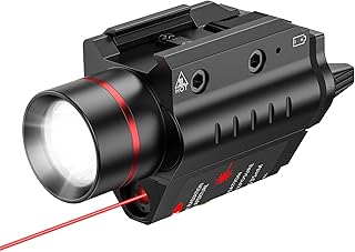 EZshoot Laser Light Combo with Green/Red Beam, Strobe Tactical Flashlight 200 Lumens for Pistol, Picatinny Rail Mount Flashlight for Shotgun w/ 2X CR123A Batteries