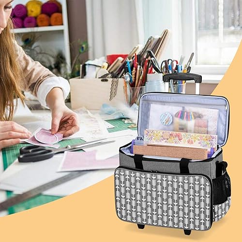 Vista 7 de Yarwo Bolsa de manualidades rodante con ruedas 2.0, bolsa de mano para álbum de recortes para mujer, con carrito desmontable y tablero inferior