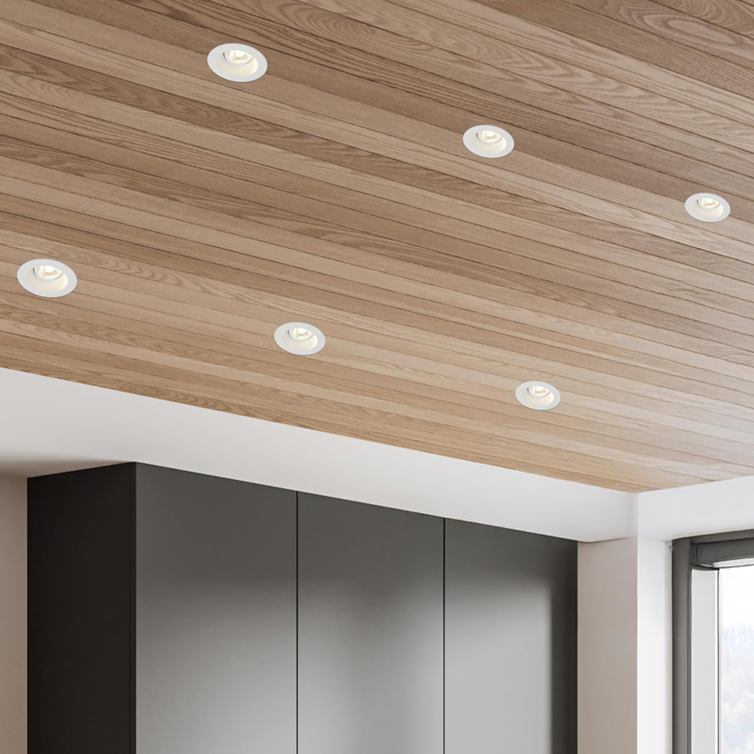 Maxxima 4 in. Adjustable Recessed Anti-Glare LED Gimbal Downlight, Canless, 1100 Lumens Color Selectable 2700K/3000K/3500K/4000K/5000K, 360° Rotation, Dimmable White Trim, 90 CRI, J-Box Included