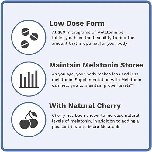 Miniatura 4 de Utzy Naturals Micro Melatonina  Melatonina de dosis baja de 250 mcg  con cereza natural  Seguro para niños  Fabricado en los Estados Unidos  120