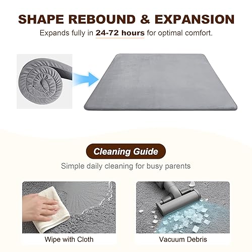 Miniatura 3 de Tapete de juego para bebé para piso, tapete de corral de 50 x 50 pulgadas de grosor para el tiempo boca abajo, tapete de terciopelo coral ultrasuave