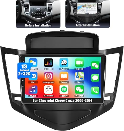 Miniatura 1 de 2+32GB Android 13 Estéreo de coche para Chevrolet Chevy Cruze 2009-2014, pantalla táctil de 9 pulgadas Radio de coche Android Unidad principal con