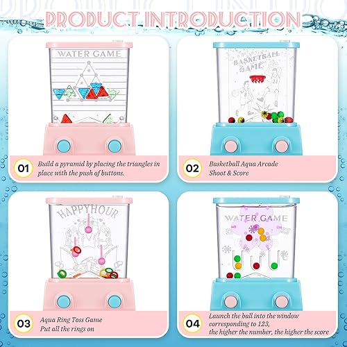 Miniatura 7 de Sumind 6 anillos de agua de mano, juego de agua de mano, mini juegos retro de los años 80 y 90 para niños, rellenos de calcetines de Navidad,