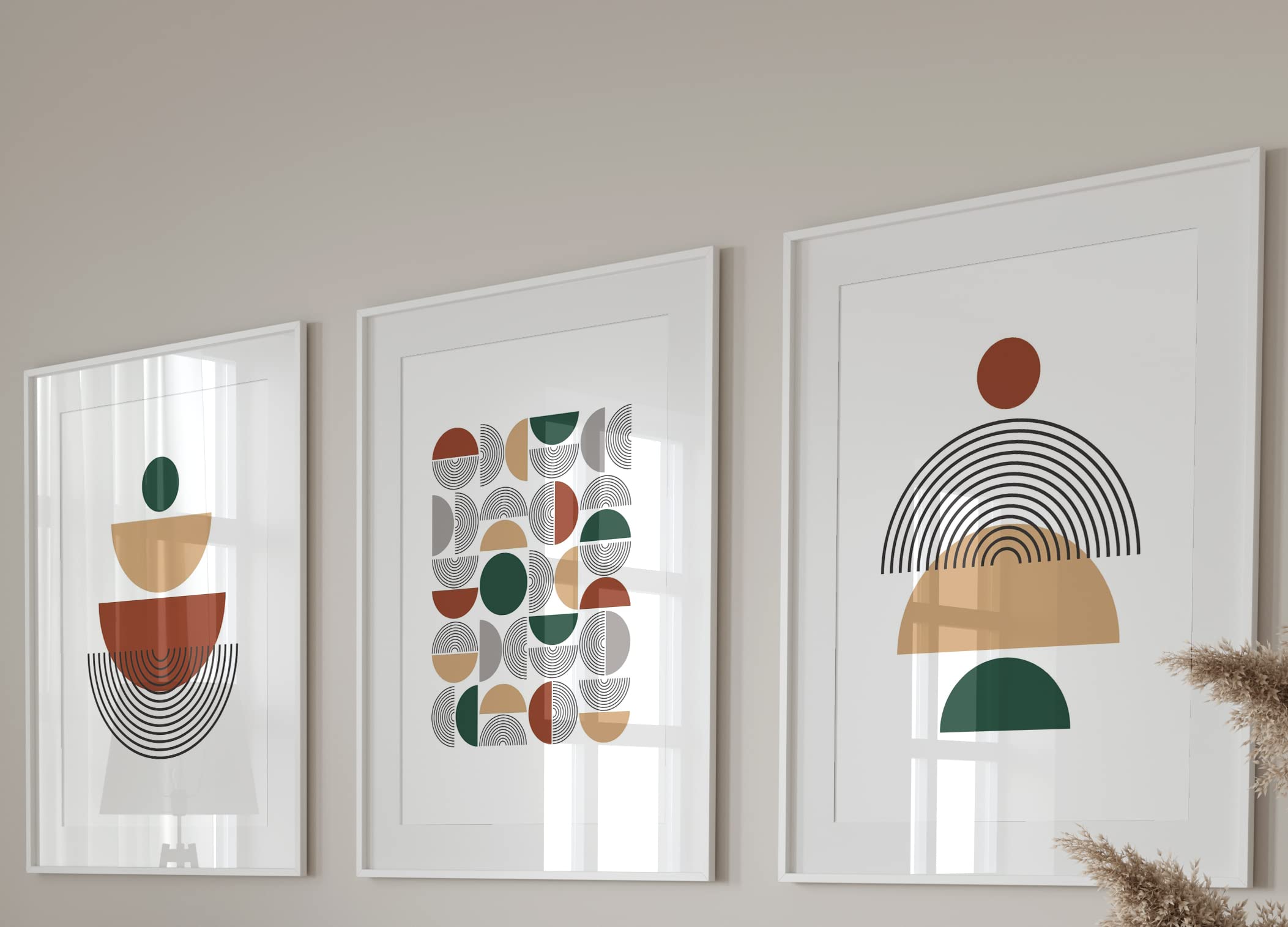 Eviepops Prints Autumnal Geometric Set of 3 Unframed Wall Print, Abstract Geometric Shapes, Home Decor
