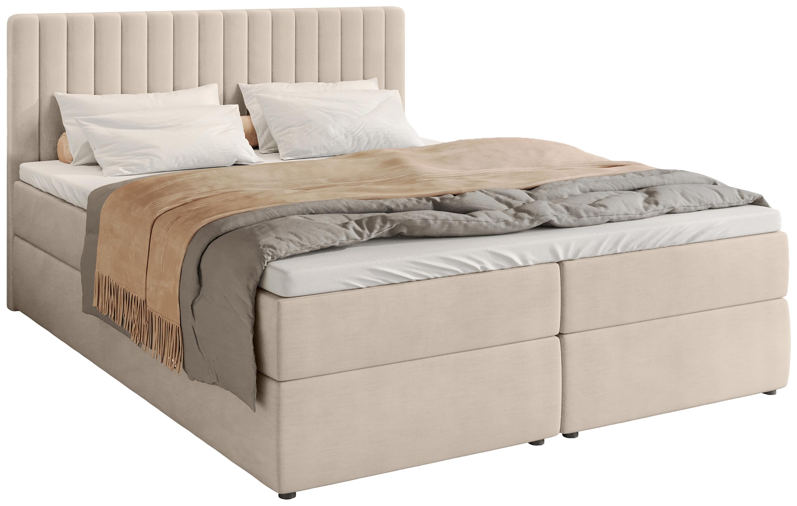 BROMARKT Boxspringbett 180x200 mit Bettkasten Topper Härte H3 Beige