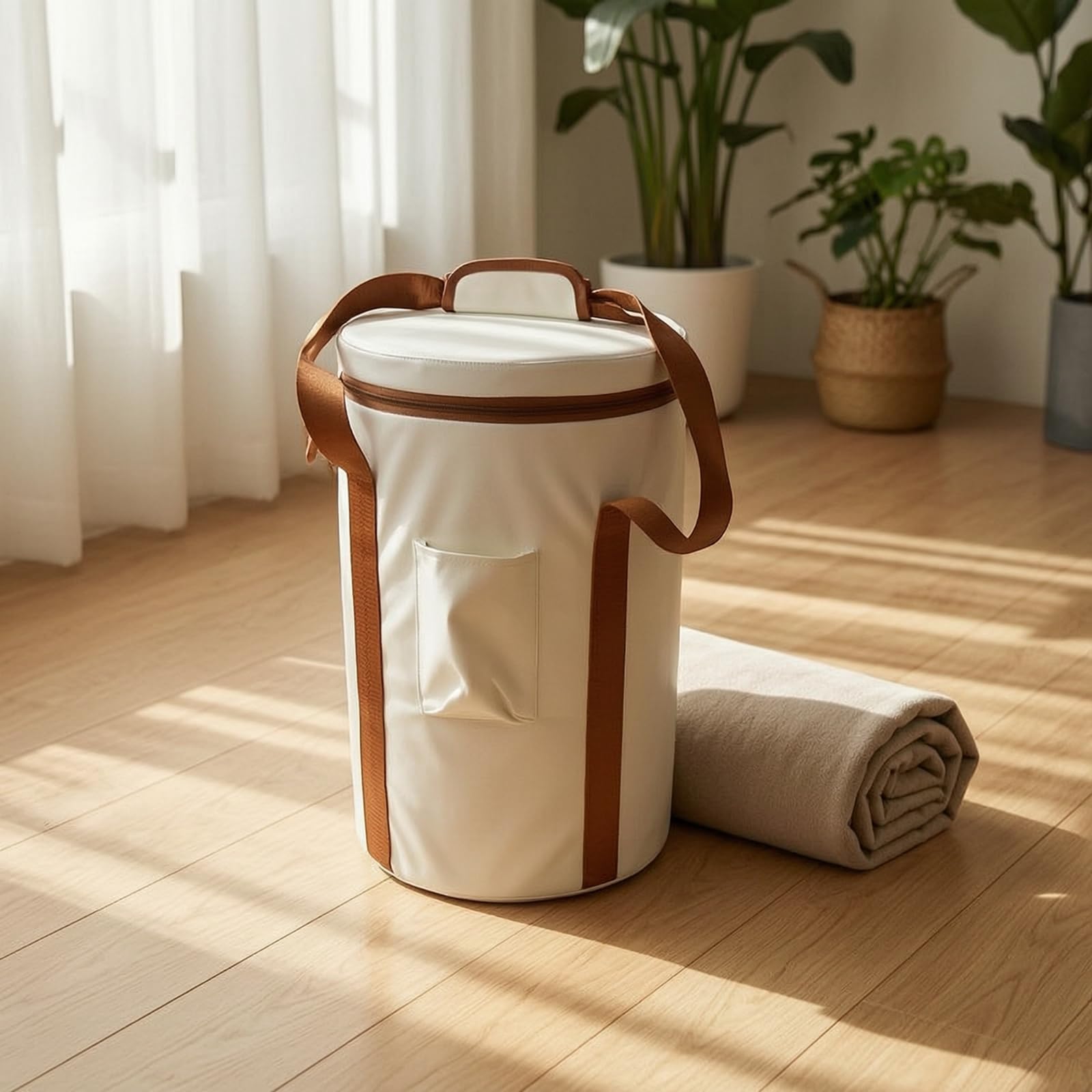 Funda para Cuenco Cuenco Cristal Estuche Bolsa Protector de Transporte Cilíndrico con Cierre Asa Correa Larga y Bolsillo Exterior Adecuada, 8 Pulgadas