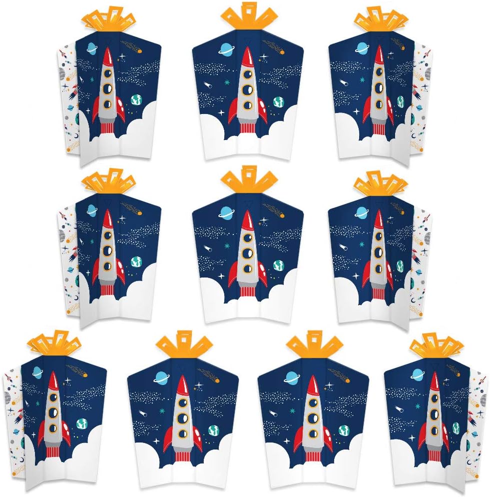Big Dot of Happiness Blast Off to Outer Space - Table Decorations - Rocket Ship Baby Shower or Birthday Party Fold and Flare Centerpieces - 10 Count
