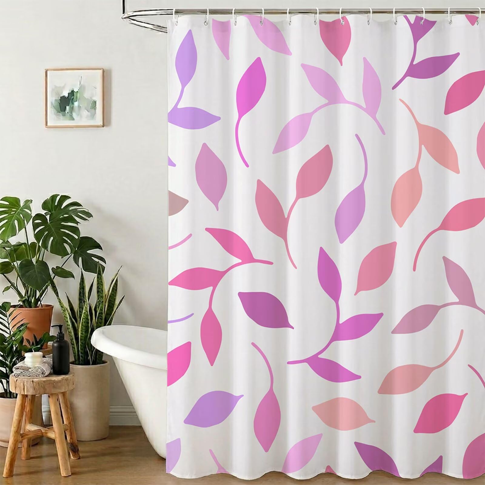 Rideau de Douche 240x180 cm - Tissu Polyester Imperméable Anti-Moisissure - 12 Anneaux Inclus - Ourlet Lesté pour Stabilité - Lavable en Machine - Idéal de Baignoire et Douche - Rose & Feuille Y1#520