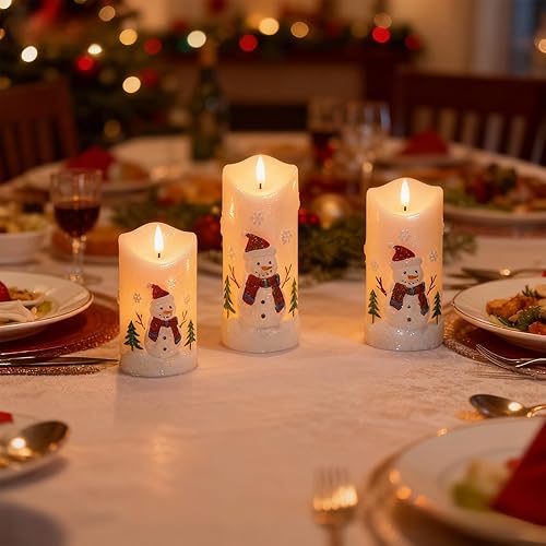 Miniatura 50 de Eldnacele Vela de cristal sin llama de Papá Noel con temporizador remoto, funciona con pilas, velas LED parpadeantes, paquete de 3 velas de Navidad