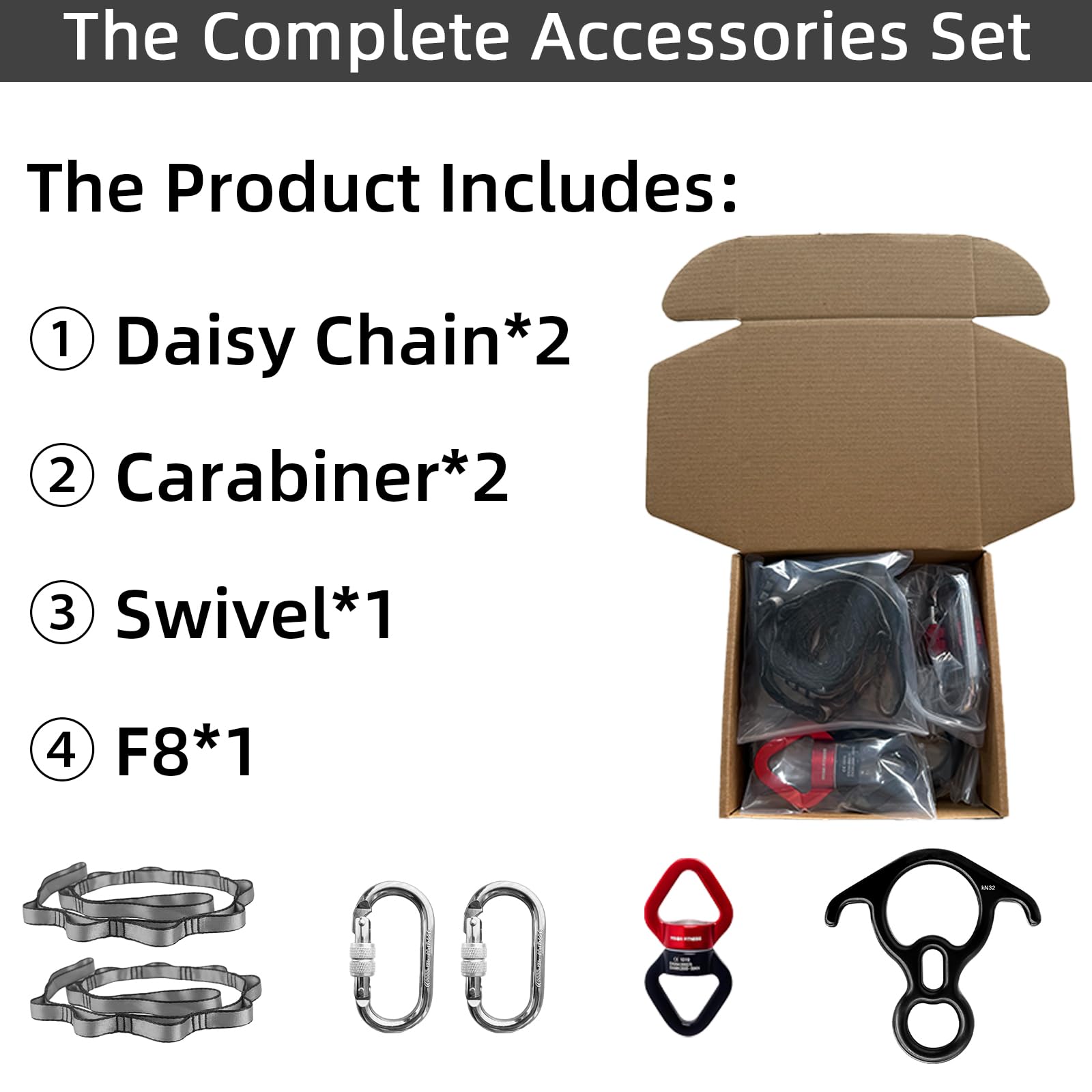 PRIOR FITNESS Set di accessori in seta per antenna (Deluxe Professional Set), accessori in seta aerea, kit di hardware per antenna include 1 discendente da 8, 1 girevole, 2 moschettoni in acciaio al