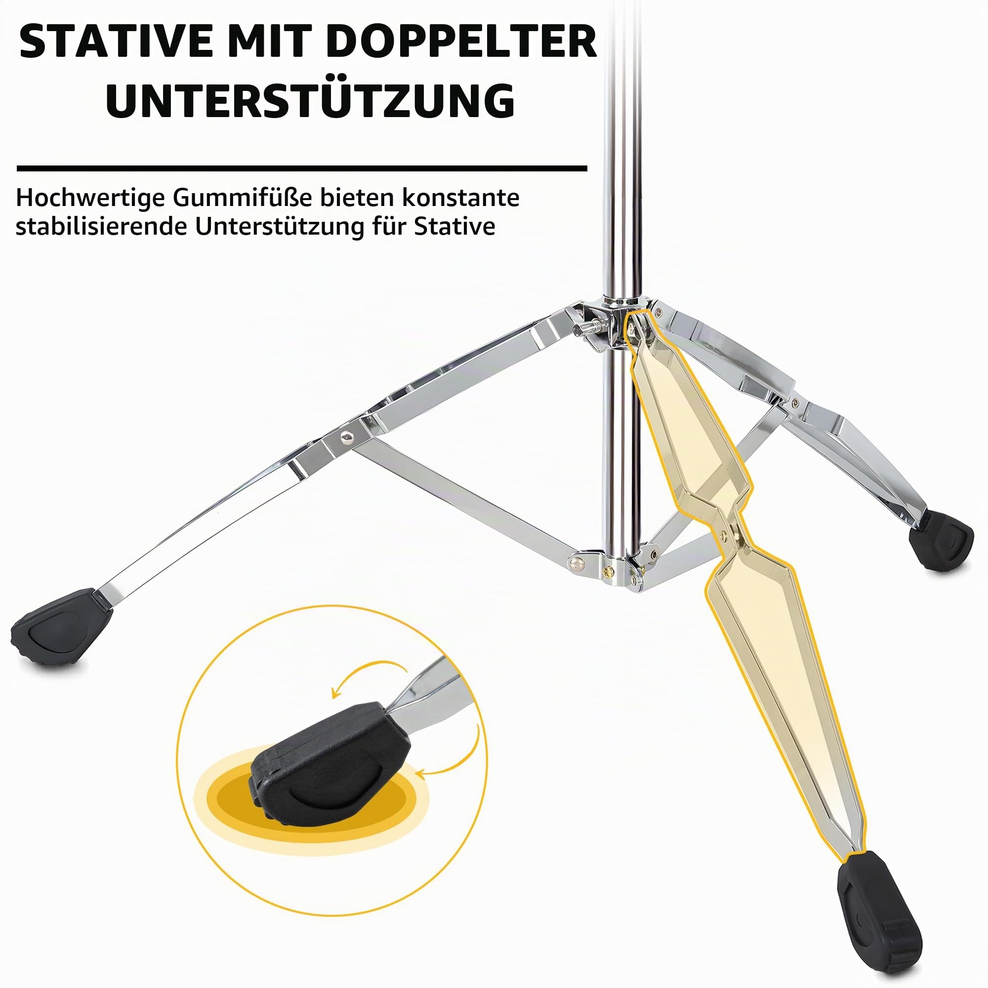 AKOZLIN Beckenständer mit Galgen, 84-115 cm Höhenverstellbar | Doppelt Verstrebtes Stativ, Chrom, Boom Cymbal Ständer