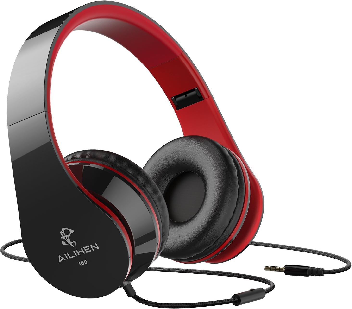 AILIHEN Wired Headphones with Microphone, Stereo Foldable Lightweight On Ear Headset for iOS Android Smartphone Cellphones Laptop Tablet Chromebook (Black Red)