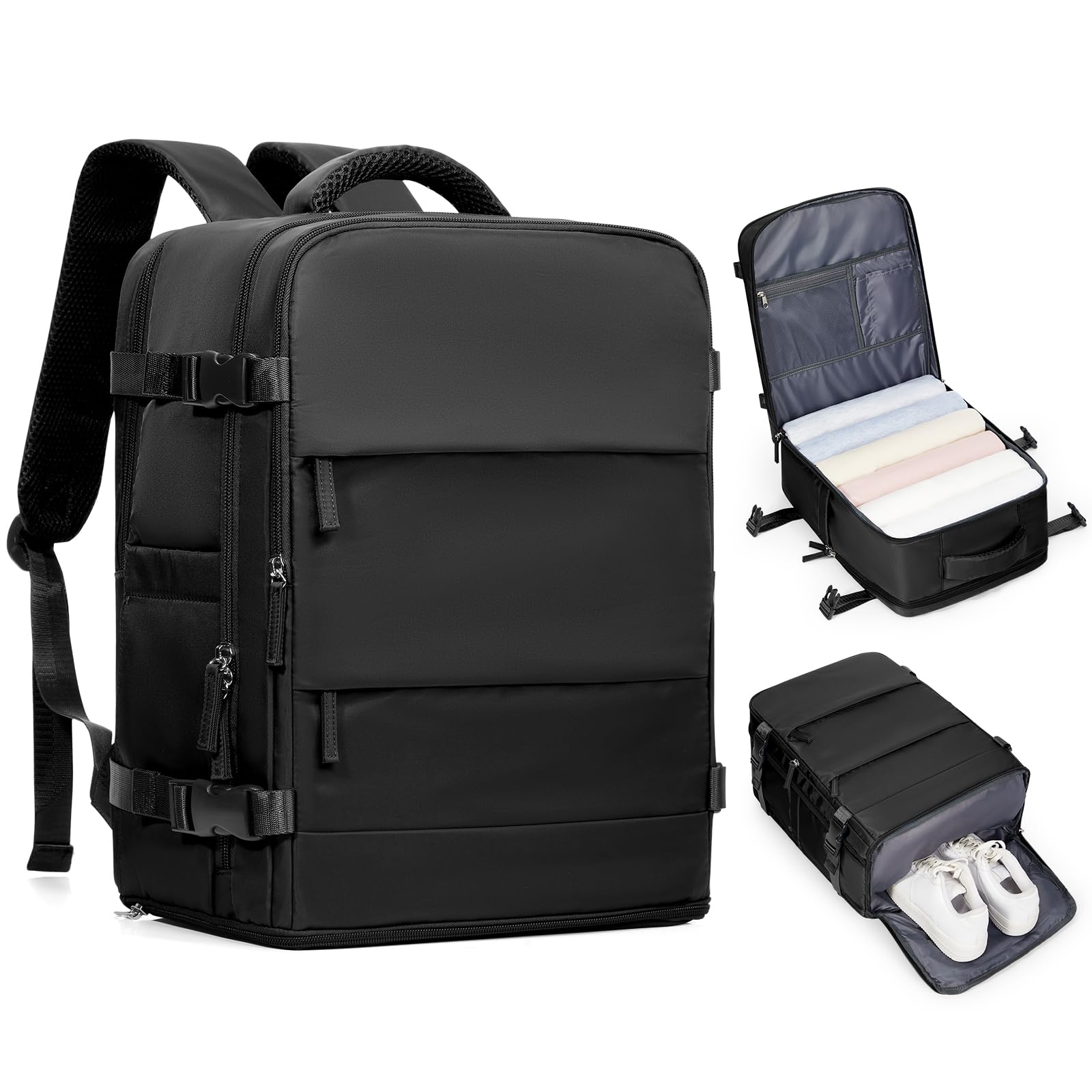 coofay Black Travel Backpack Carry on Flight Approved Mochila De Viaje Personal Item Backpack for Airlines Frontier Airlines Personal Item Bag Large