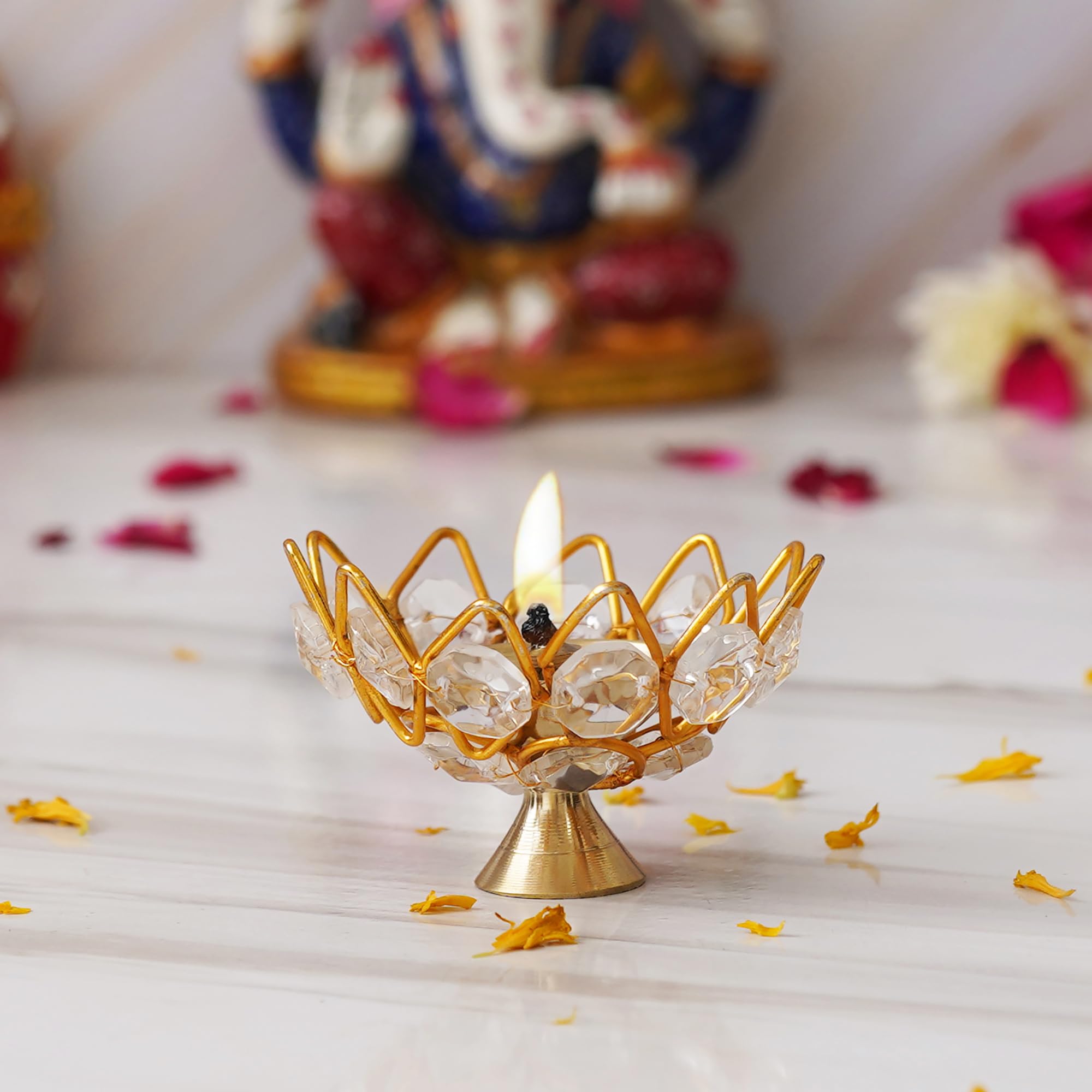 eCraftIndia Golden Lotus Flower Shape Crystal Brass Diyas for Diwali Pooja - Diwali Diya for Puja - Housewarming, Ganesh Chaturthi, Diwali Gift Items - Diwali Decoration Item for Home Decor (B0C94JDQ8F) Amazon Price History, Amazon Price Tracker