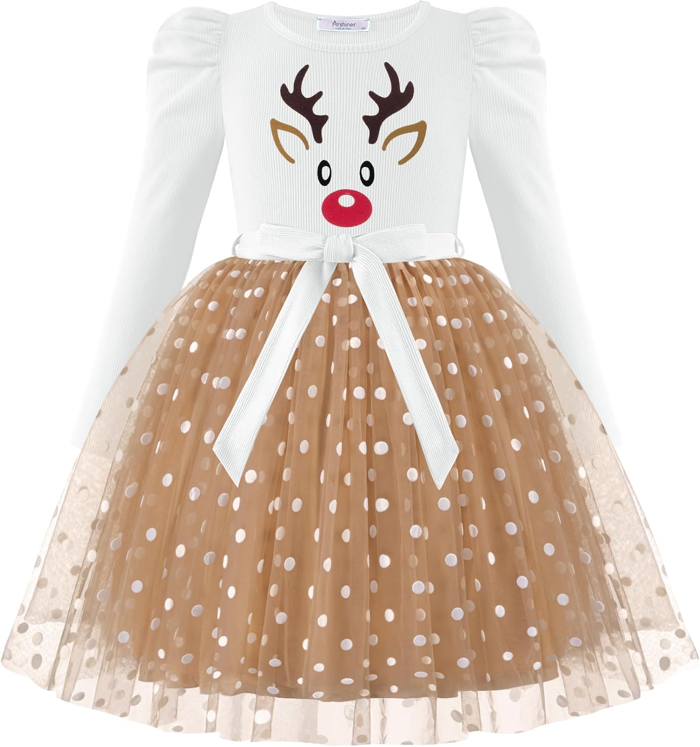 Arshiner Toddler Girls Tutu Dress Gigot Long Sleeves Fall Winter Belted Princess Party Tulle Dresses 3-8Y