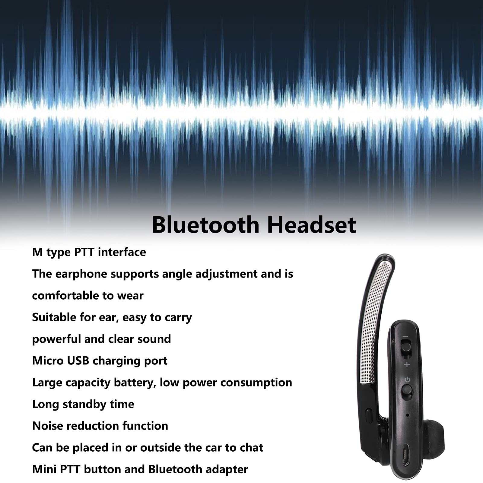 Auricolare Bluetooth, Auricolare Bluetooth 4.0 con Microfono a Riduzione del Rumore, Mini Pulsante PTT e Adattatore, per Radio Portatile e Cellulare