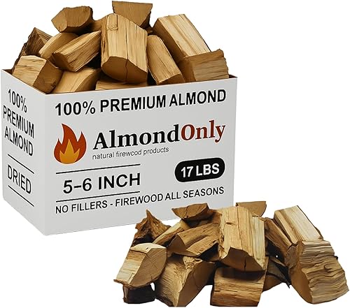 Trozos de madera de almendra de 5 a 6 pulgadas, 100% tostados, trozos de barbacoa premium para ahumar y asar a la parrilla, perfectos para estufas