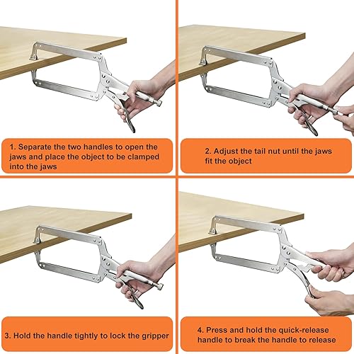 Vista 12 de Paquete de 4 alicates de bloqueo de abrazadera C de 6 pulgadas, abrazadera C de bloqueo con agarre de goma antideslizante, alicates C ajustables