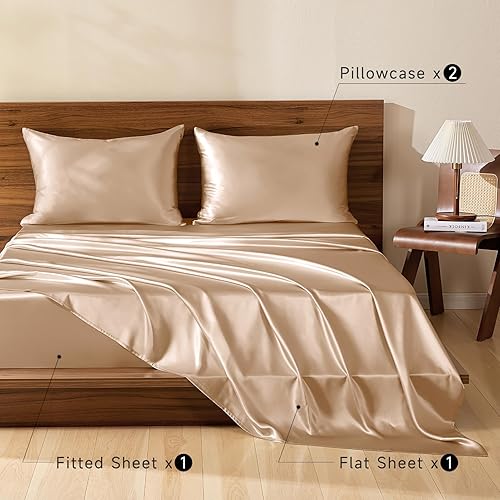 Miniatura 2 de THXSILK Juego de sábanas de 100% seda de morera  Juego de 4 sábanas de seda pura  Sábana encimera, sábana bajera de 16 pulgadas de profundidad, 2