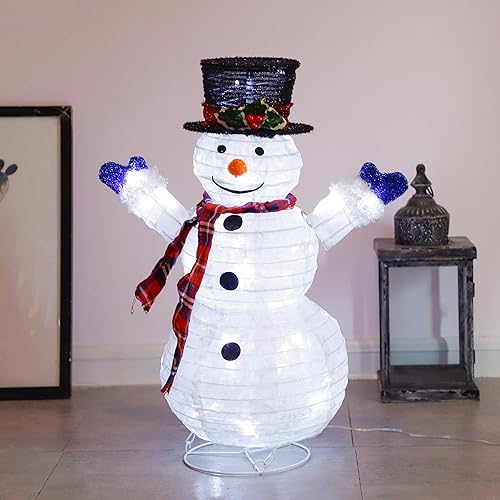 Miniatura 1 de FANG KAI Muñeco de nieve de Navidad plegable de 24 pulgadas con luces LED integradas para interiores exteriores patio césped de jardín
