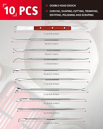 Miniatura 4 de YETOOME Juego de 10 herramientas de tallado de cera dental con estuche, herramientas de escultura de cerámica de acero inoxidable para escultura de