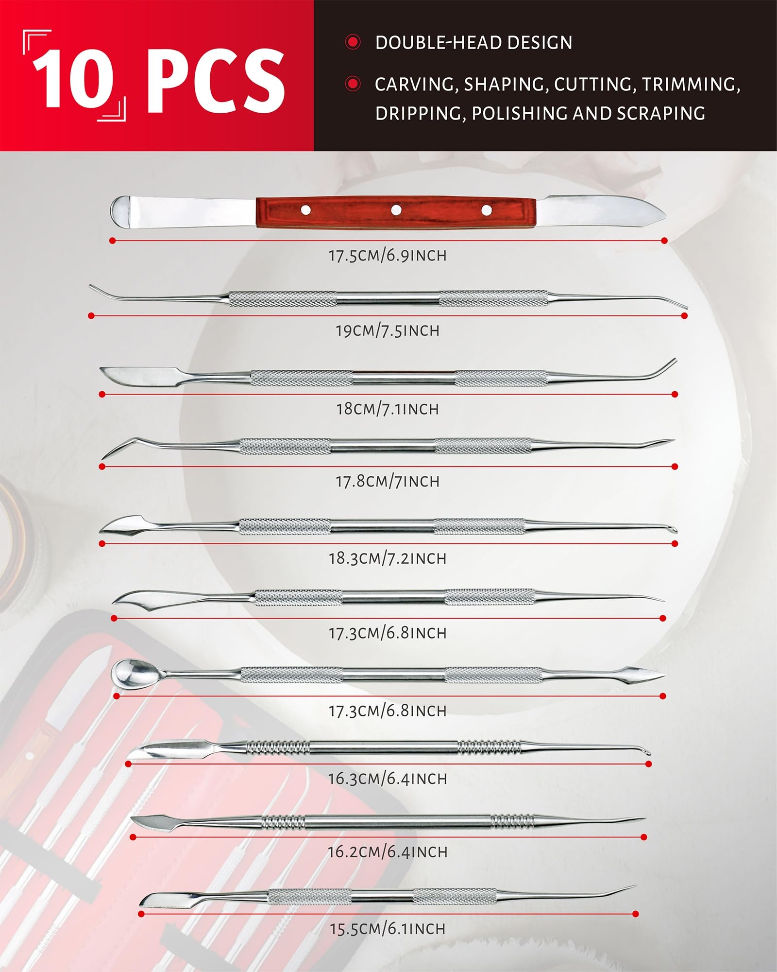 YETOOME 10 Pcs Dental Wax Carving Tools Set with Case, Stainless Steel Clay Sculpting Pottery Sculpture Tools for Dental Pottery Sculpting Plaster Carving