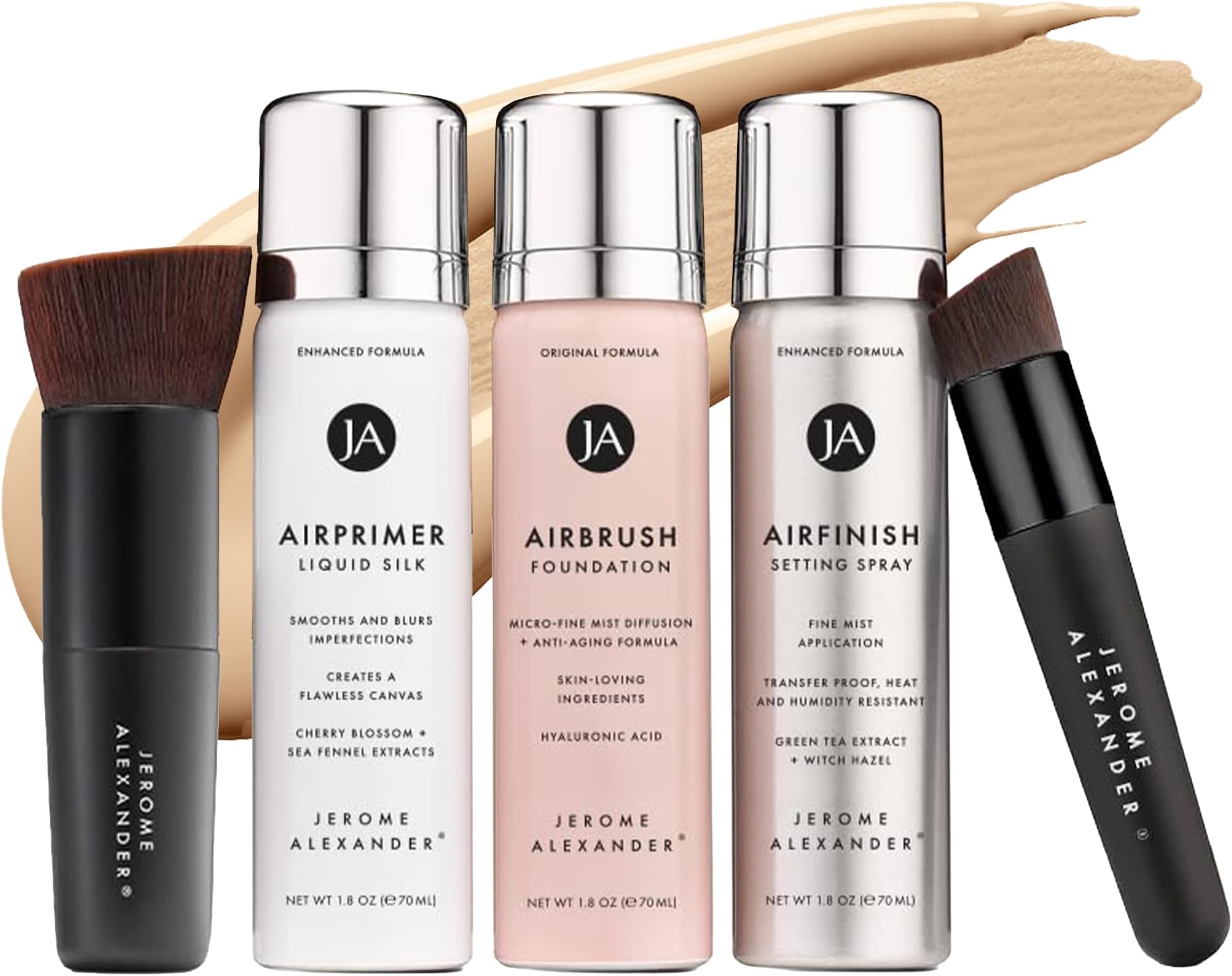 Magic Minerals AirBrush Foundation System by Jerome Alexander - Complete 5pc Spray Makeup Set with Foundation, Primer, and Setting/Finishing Spray - for Smooth, Radiant Skin (Light Medium)