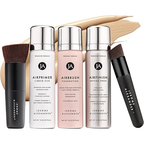 Magic Minerals AirBrush Foundation System by Jerome Alexander - Complete 5pc Spray Makeup Set with Foundation, Primer, and Setting/Finishing Spray - for Smooth, Radiant Skin (Light Medium)