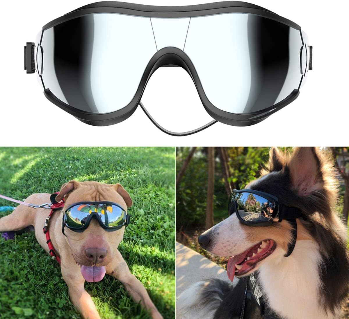 NVTED Dog Sunglasses Dog Goggles, UV Protection Wind Protection Dust Protection Fog Protection Pet Glasses Eye Wear Protection with Adjustable Strap for Medium or Large Dog (Pack of 1)