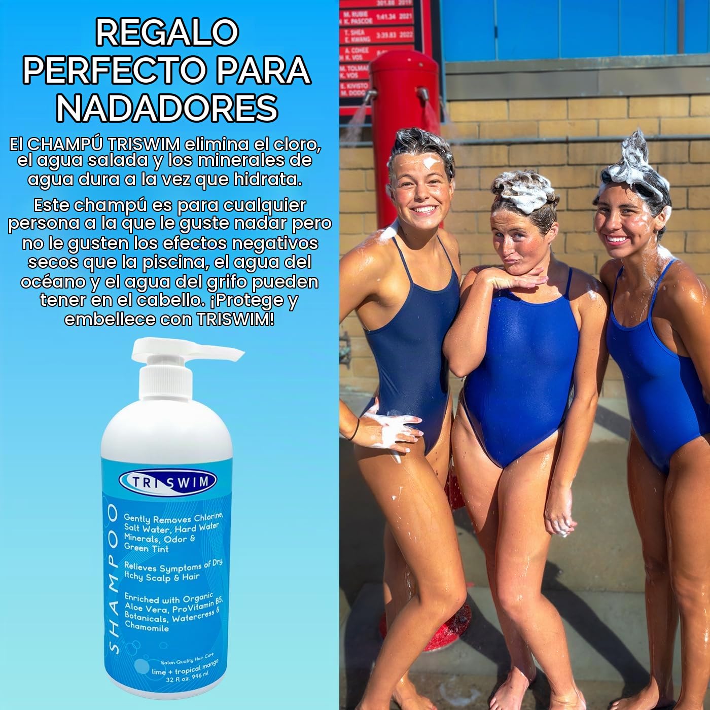 TRISWIM - Champú Anticloro y Vegano Hidratante para Nadadores | Cuidados Después de Nadar | Aroma de Lima y Mango (946 ml)