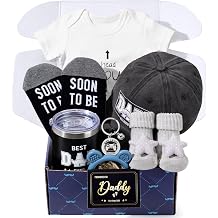 2026 New Dad Gifts Box, 9 Pcs First Time Dad Gifts, Dad to Be Gifts for 1st Time with Tumbler Hat Onesie Socks Keychain for Baby Shower，Unique Kit for Soon to Be or Expecting Father