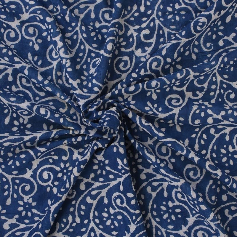 Trade Star Cotton Fabric by The Yard 3 Yard Indigo Hand Block Print Fabric Beautiful Dressmaking Fabric Indian Floral Print Textile for Crafting Premium Quality Soft Cotton Cloth 44 Inches