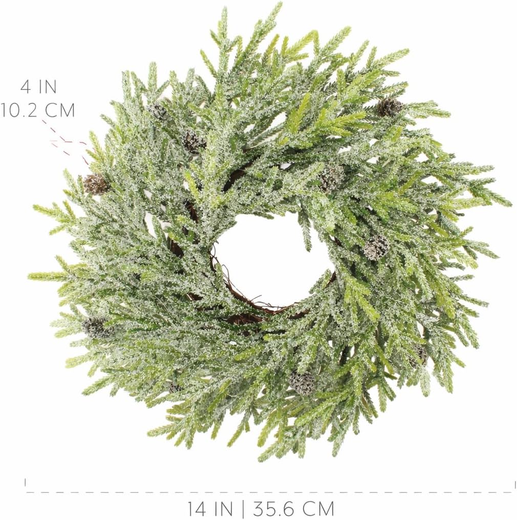 AuldHome Design Artificial Christmas Wreaths (2-Pack, 14-Inch); Evergreen Flocked Greenery w/Pinecones for Doors, Stairways and Windows, Indoor/Outdoor - Image 6