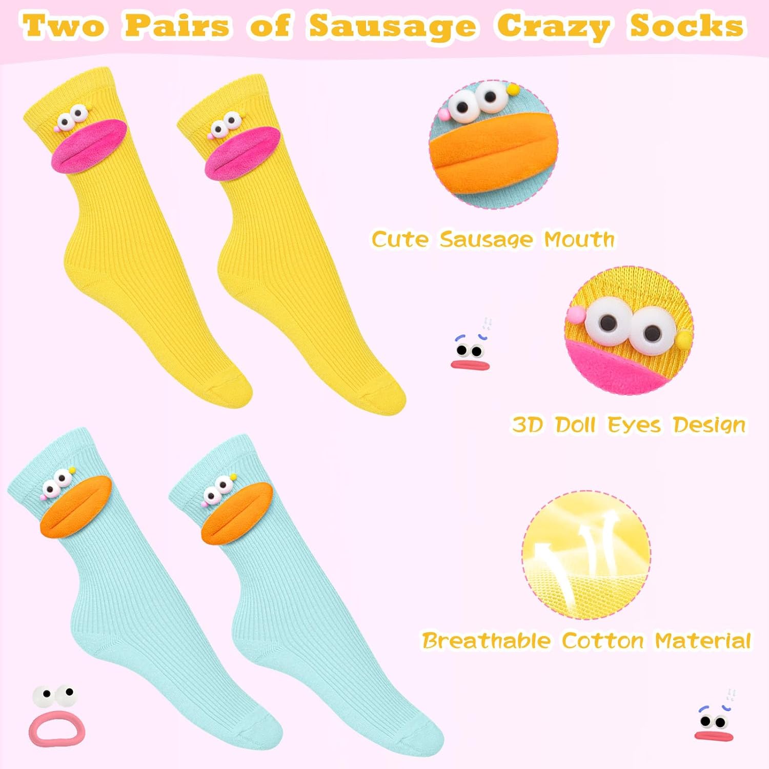 Crazy Sock for Kids - Funny Crazy Socks 2 Pairs Novelty Socks for Boys and Girls, Cartoon Cute Socks for Halloween Xmas Gifts