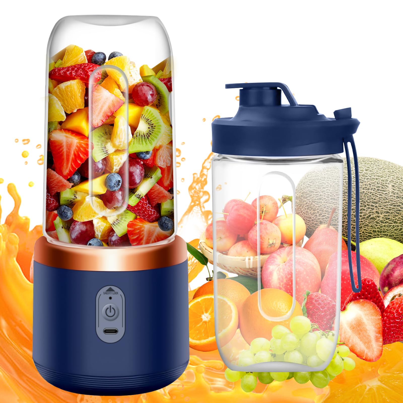 Licuadora Portátil, Mini Licuadora de 400ml Recargable USB Batidora Smoothie con 6 Cuchillas Smoothie Maker para Zumos Batidos Mini Batidora Portatil para Viajes, Deportes y Camping