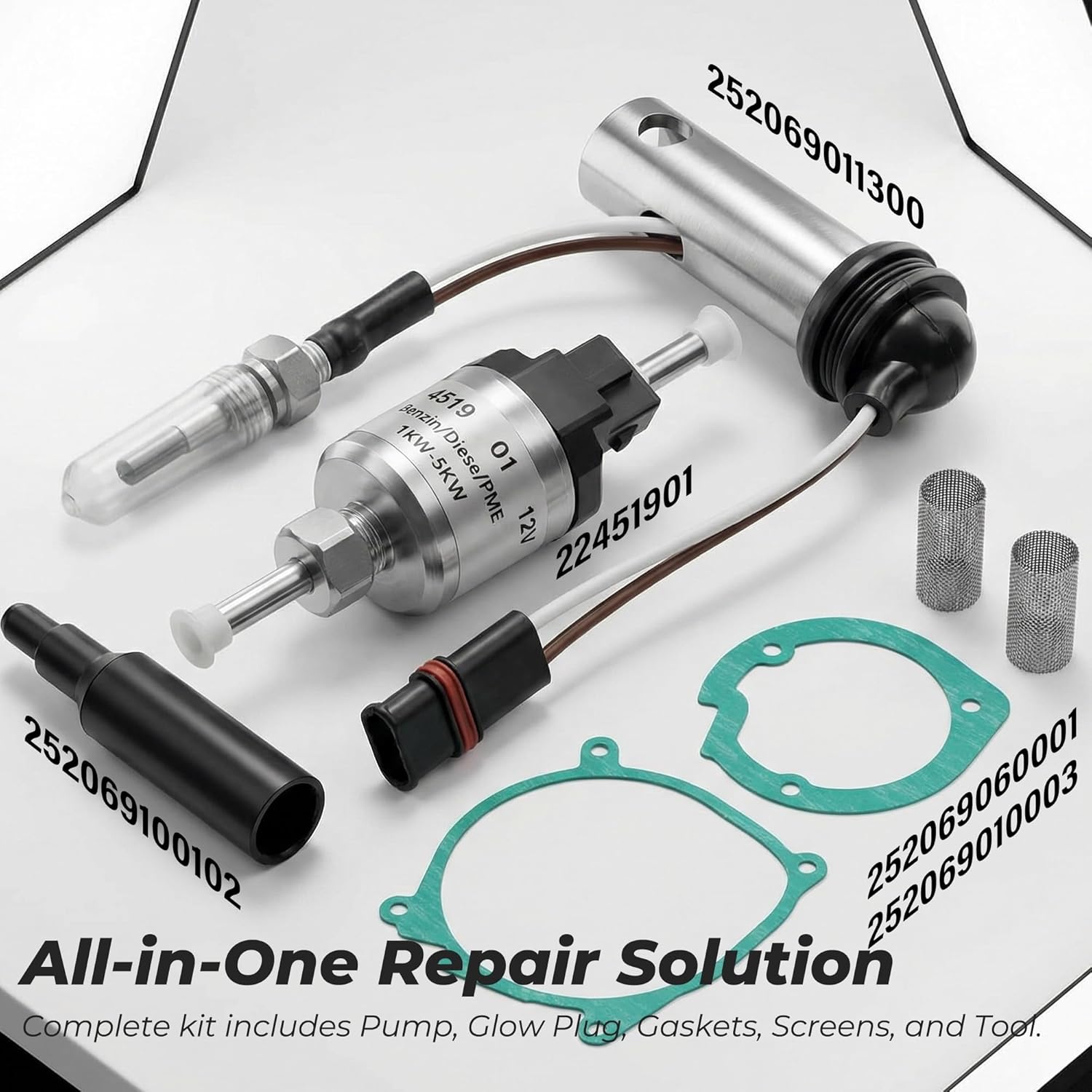12V Glow Plug Repair Kit & 12V Diesel Fuel Metering Pump, Fits Espar Diesel Parking Heater Maintenance Kit, Fits Eberspacher Espar Airtronic 2KW D2 D4 D4S, w/Strainer Screen