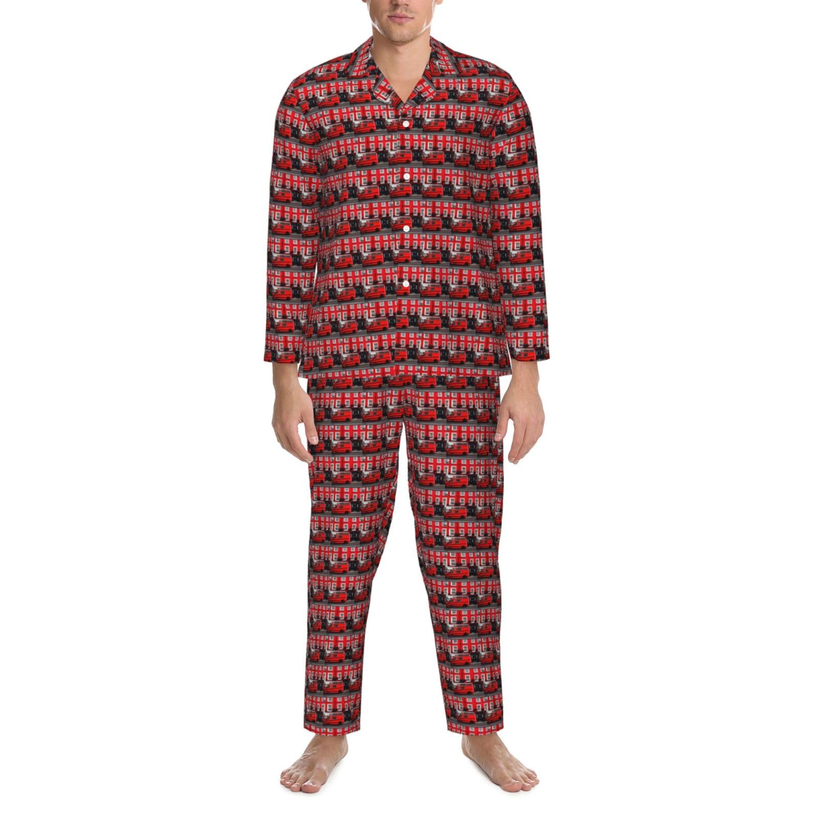 London Street Print Herren-Pyjama-Set, langärmelig, zweiteilig, Hauskleidung, bequeme Nachtwäsche