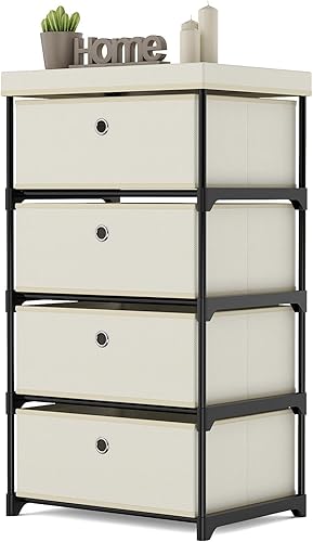 Cómoda con 4 cajones de almacenamiento, baúl de almacenamiento de tela para armario, dormitorio, dormitorio, pasillo, unidad organizadora de ropa