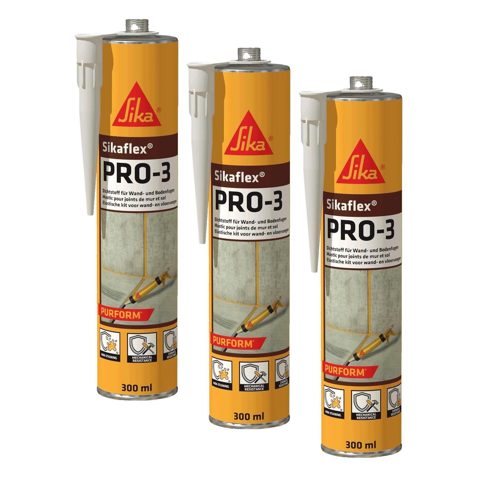 SIKA - PRO-3 Purform, Mastic certifié pour joints de sols, 300ml, Gris béton 1 (Lot de 3)
