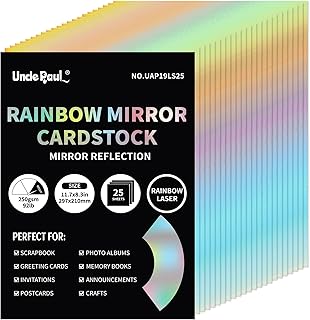 A4 Rainbow Mirror Cardstock Paper, 25 Sheets 250gsm/92Ib Met