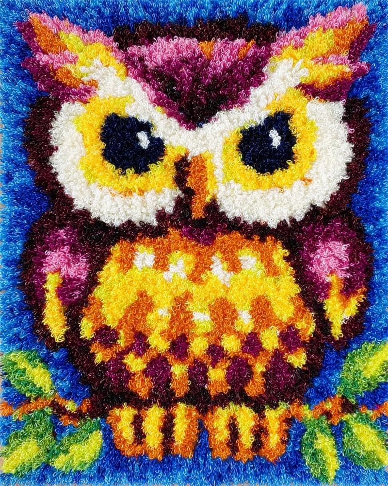 FWRTYCB Latch Hook Kit for Adults and Beginners -Owl DIY Tapestry Rug Making with Printed Patterns,20X15Inch Canvas Yarn for Home Décor