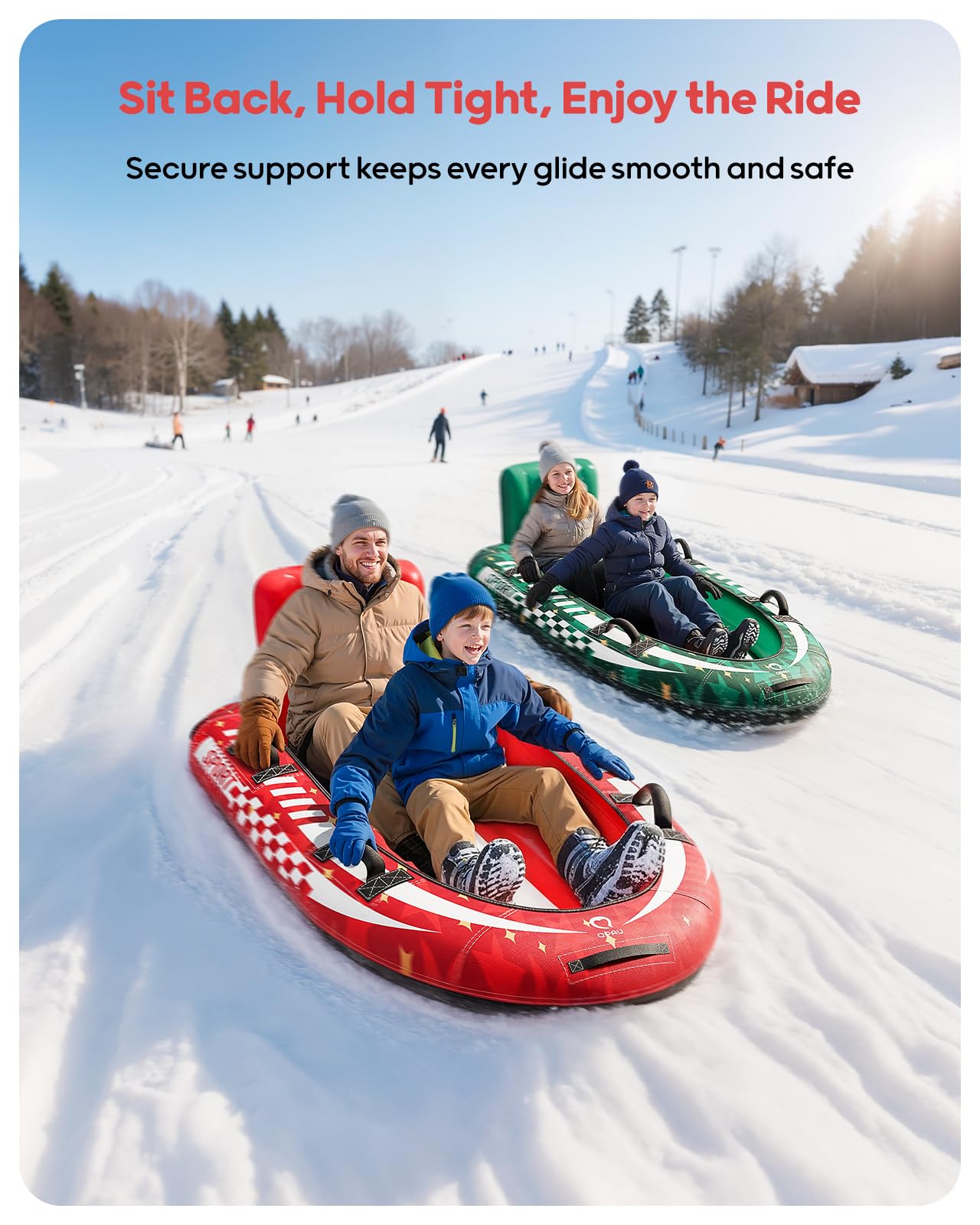 QPAU Trineo de nieve inflable para 2 personas con cubierta de lona, respaldo y asas reforzadas