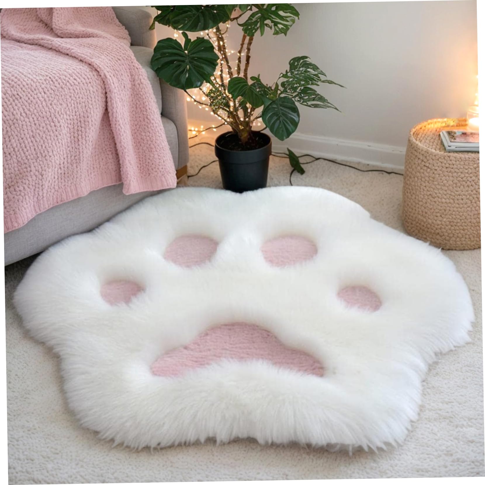 Alfombra pata de gato blanca peluda antideslizante de 61 x 61 cm