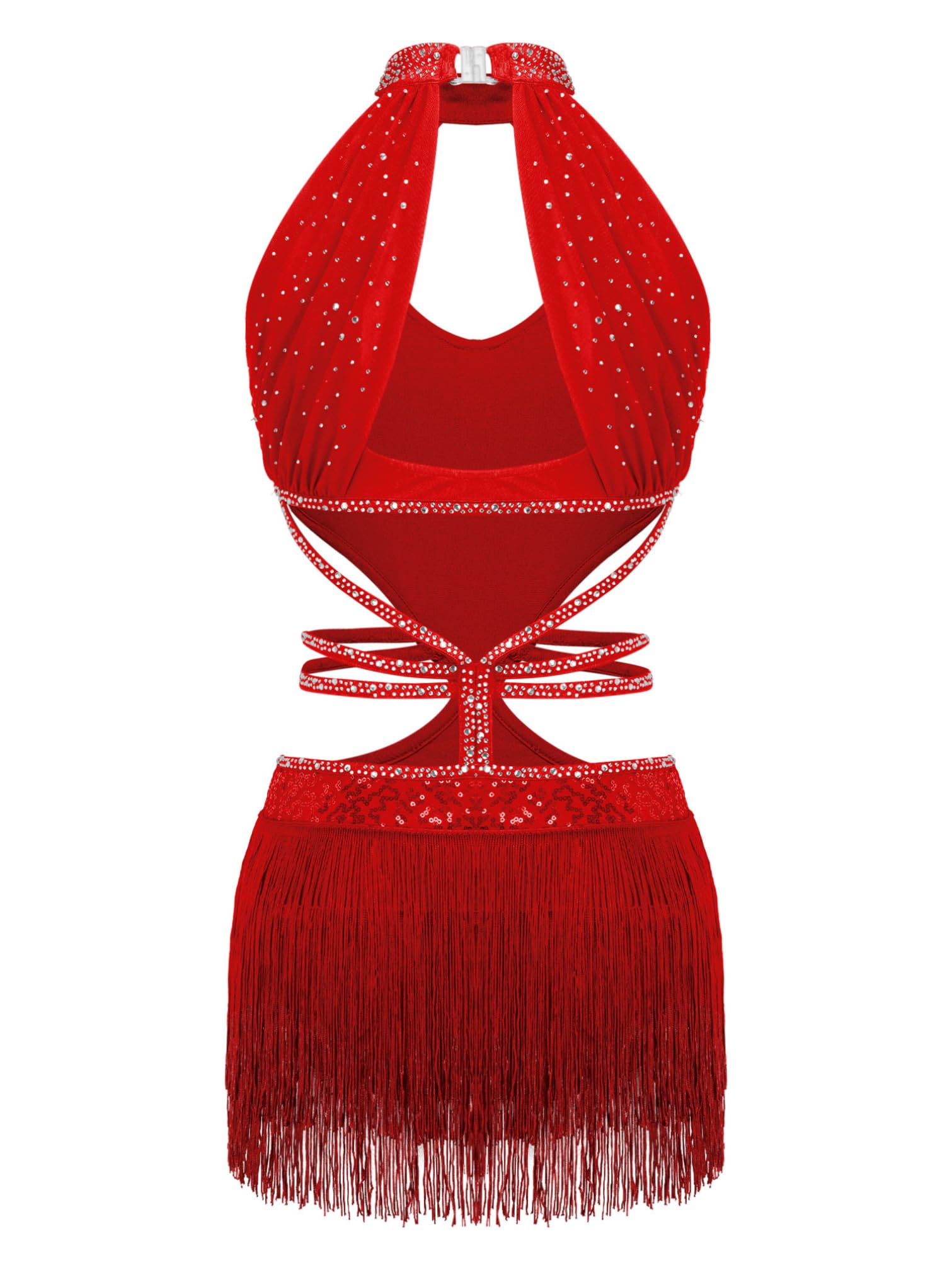iiniim Vestido Baile Latino Lentejuelas Leotardos de Danza Maillot con Flecos Mujer sin Mangas Maillot Gimnasia Ritmica Vestido de Baile Moderno de Salon
