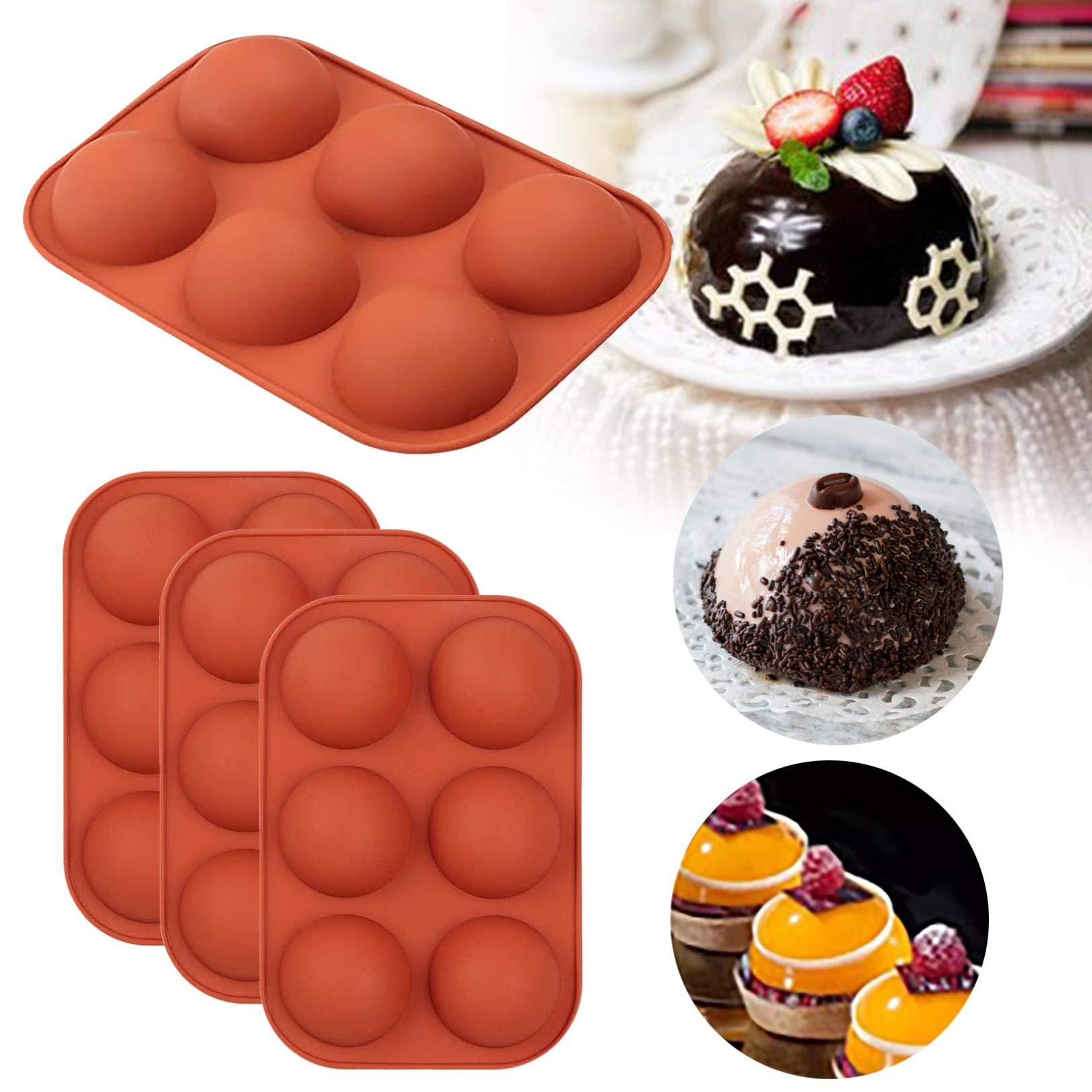 Medium Semi Sphere Silicone Mold,Silicone Molds for Baking,Molds for Homemade Caramel,Hard Candy,Chocolate,Keto Fat Bombs,Gummy,Peanut Butter Fudge (4pc brick red)