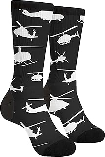 Unisex Fun Novelty Crazy Crew Socks Black And White Helicopter Dress Socks