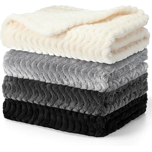 Frienda 4 Pcs Baby Fuzzy Blanket Fluffy Baby Blanket for Boys Girls Soft Warm Infant Newborn Toddler Receiving Nursery Bed Supplies, 32 x 24 Inch (Gray Black Color)