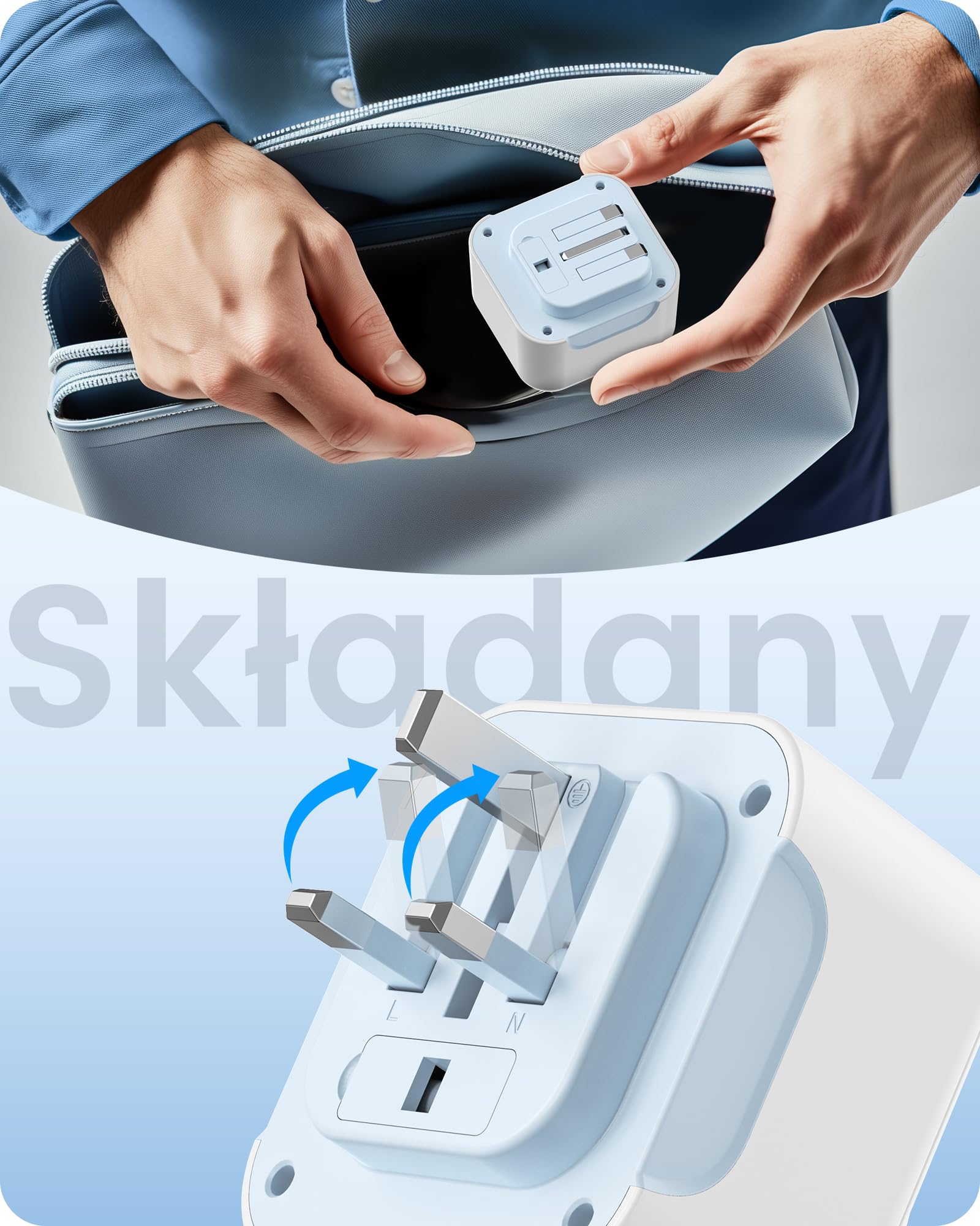 LENCENT Adapter Podróżny UK Niemcy, Adapter Typu G, Składana | Wtyczka Podróżna z 2 Portami USB-C&2 USB-A, EU Schuko na UK dla Anglii, Wielkiej Brytanii, Szkocji, Irlandii, Malediwów