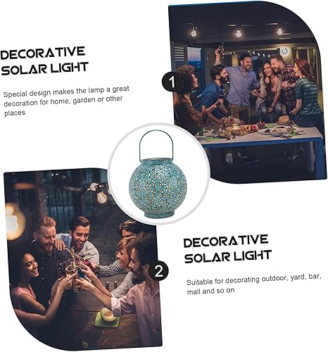 Miniatura 7 de Uonlytech - Linterna solar para colgar (metal, estilo retro, hueco, para exteriores, lámpara de paisaje solar, lámpara de mesa LED, impermeable,